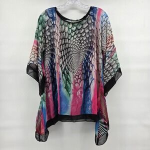 Madison Paige Tunic Top‎ Small Black Psychedelic Scale Boho Eclectic Festival